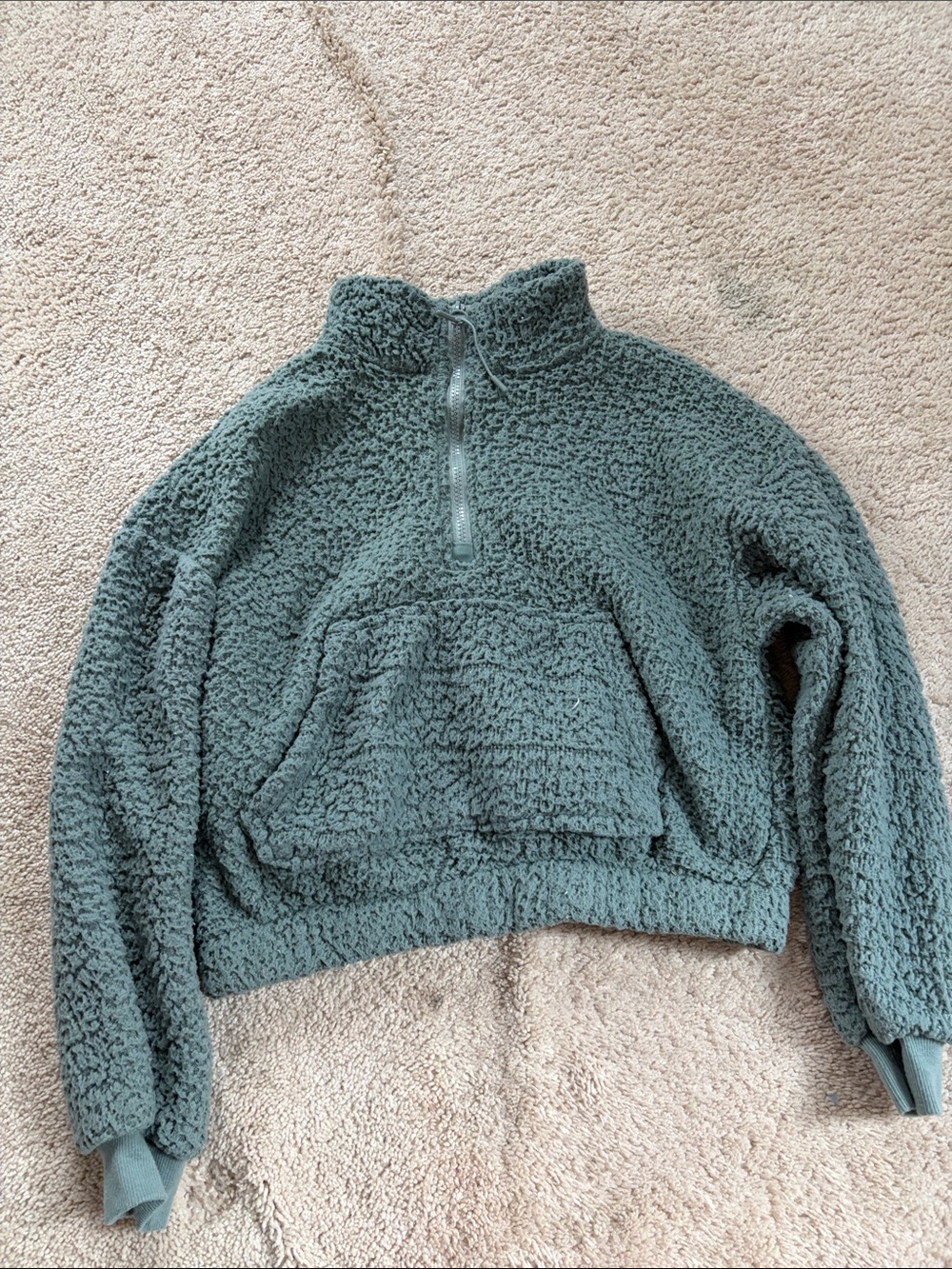 Hippie Rose Plush Half-Zip Sherpa Pullover - Teal Green